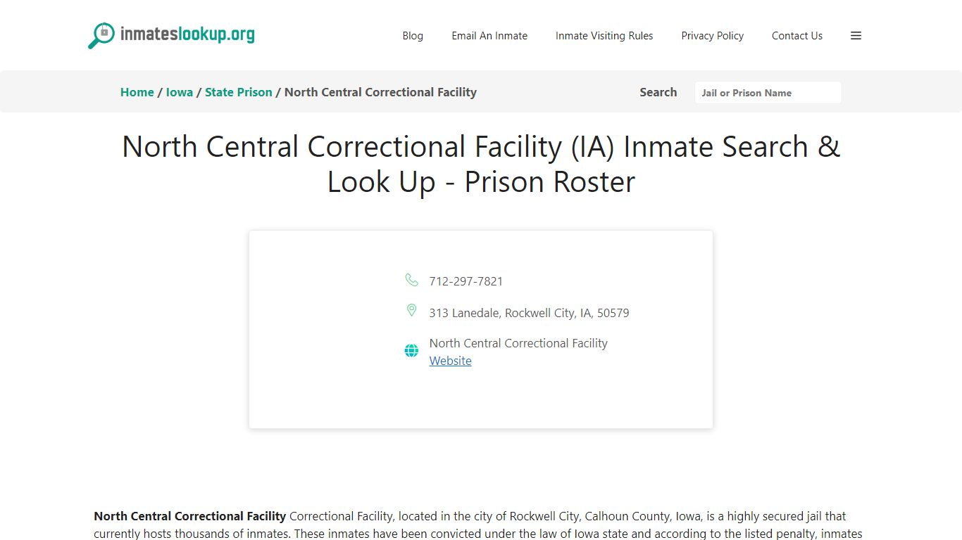 North Central Correctional Facility (IA) Inmate Search & Look Up ...